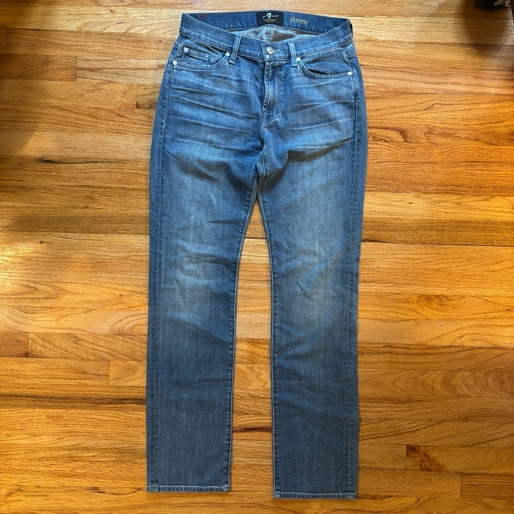 7 For All Mankind Women's Straight Leg Blue Jeans
